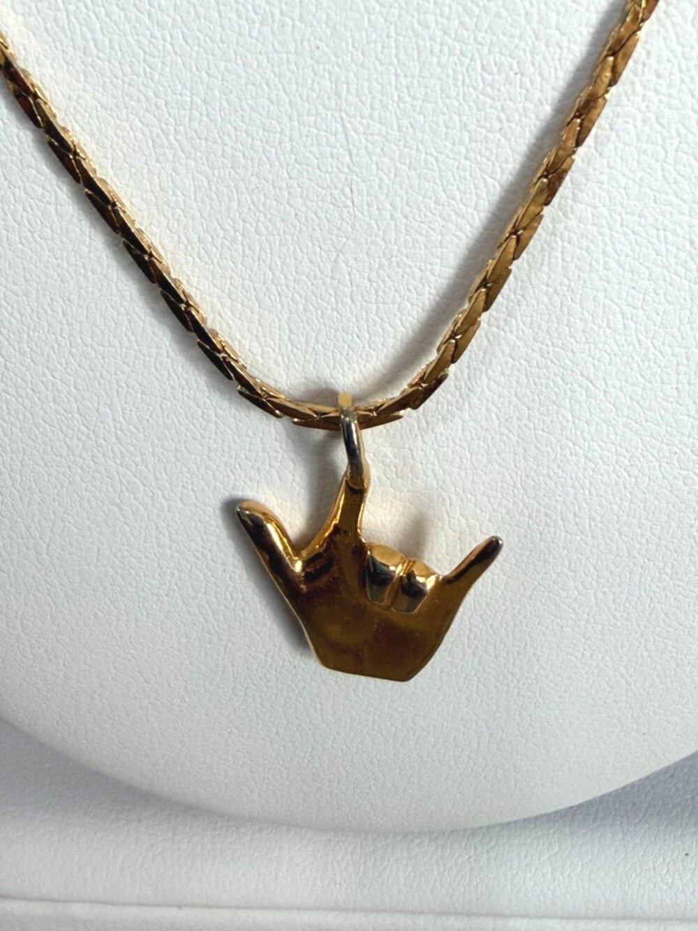 Vintage Monet Sign Language I Love You Hand Gold-Tone Pendant Necklace